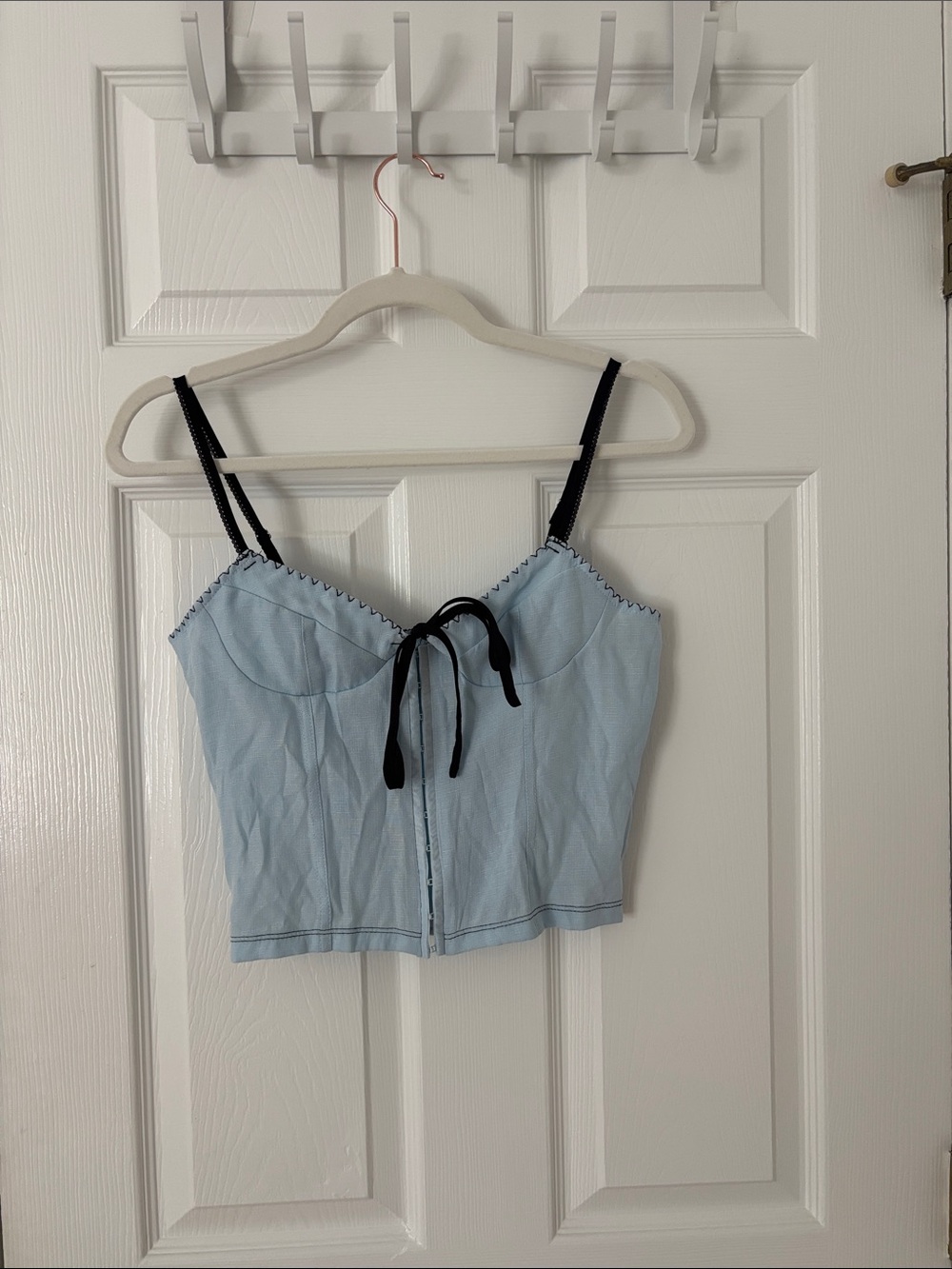 Light Blue Bustier Crop Top with Black Trim